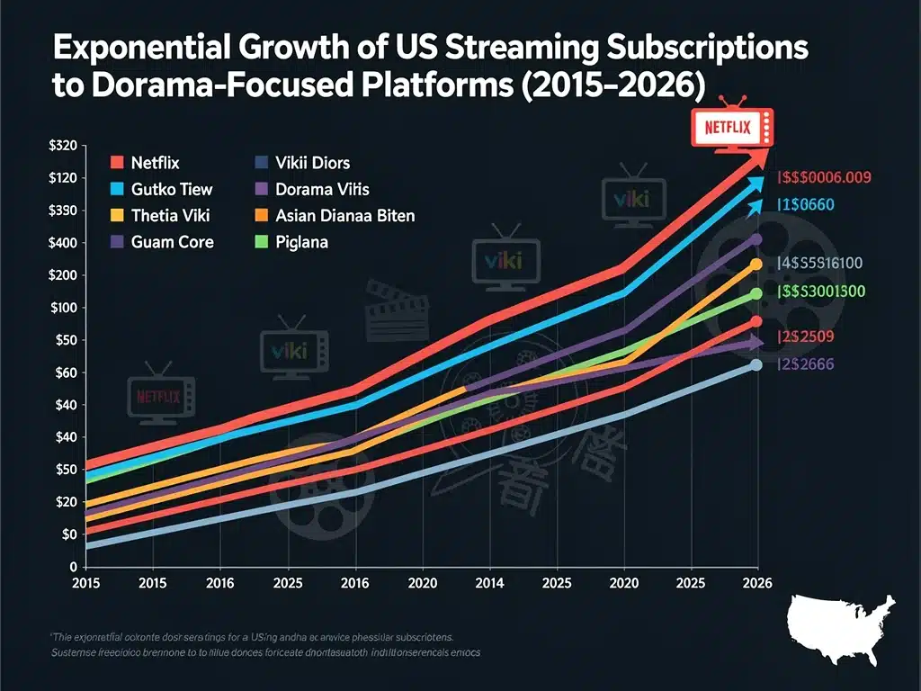 Graph showing exponential growth of dorama streaming service subscriptions in the US by 2026