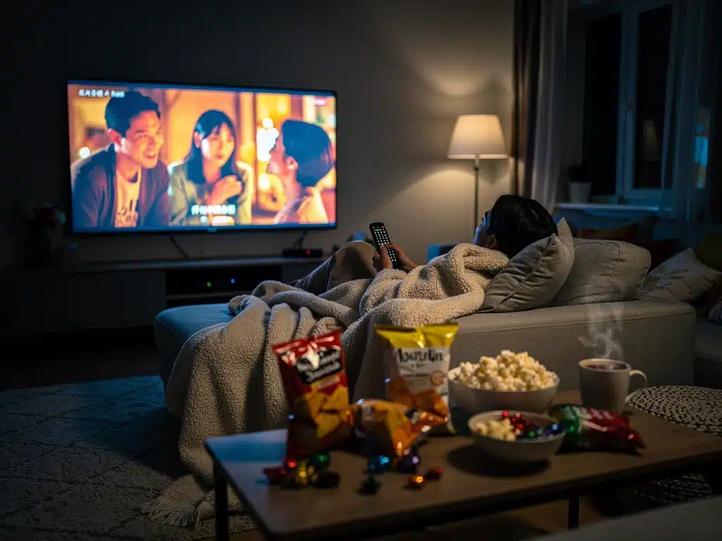 Enjoying dorama on a streaming service at home