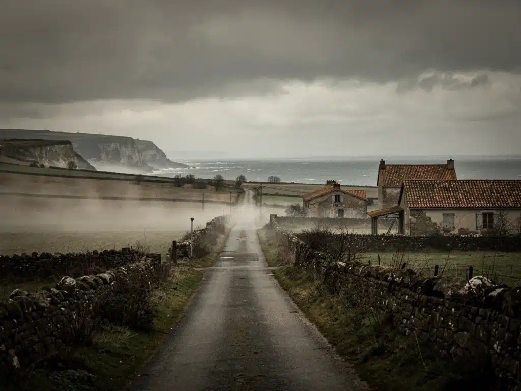 Desolate French landscape, providing an atmospheric backdrop for a poignant dramatic film.