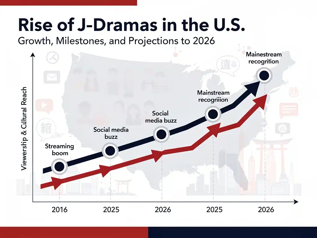 Growth chart showing increasing J-Drama viewership and cultural impact in the US.