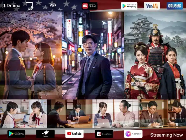 Vibrant scenes from Japanese dramas, symbolizing their growing popularity in the U.S.