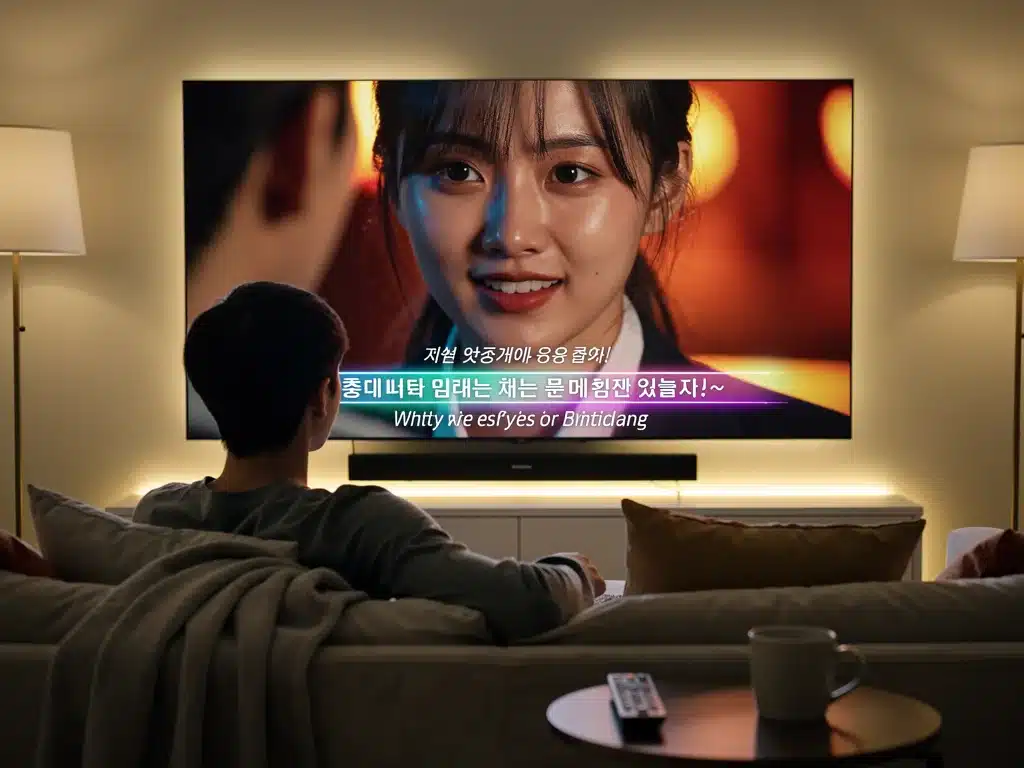 User enjoying K-drama with AI dynamic subtitles