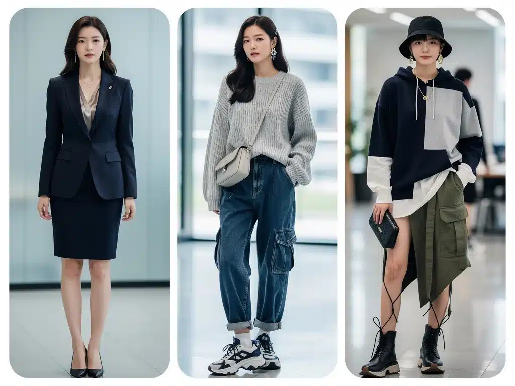 Diverse K-Drama character fashion styles collage