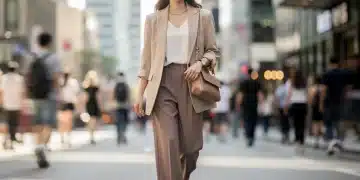 Stylish woman in K-Drama inspired outfit on US city street