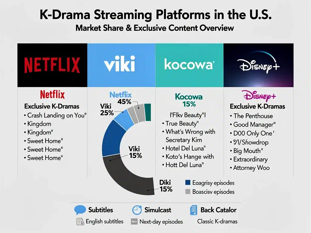 Market share and exclusive content breakdown for US K-drama streaming platforms 2026