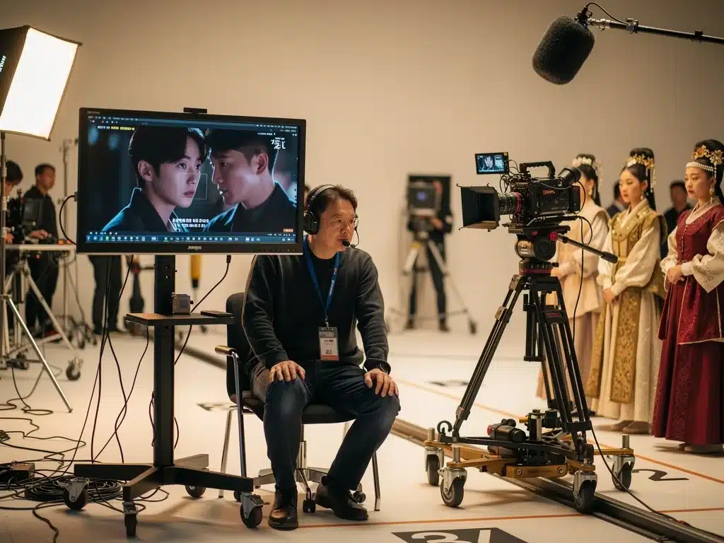 Behind-the-scenes K-drama set with director and crew