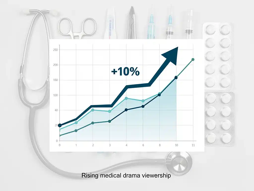 Graphic showing a 10% viewership increase with medical instruments.