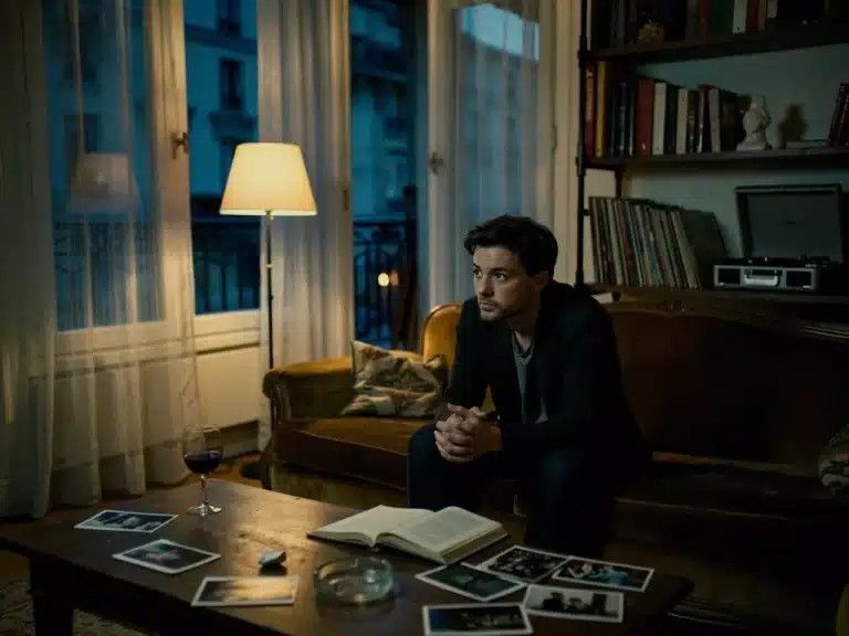 Scène dramatique d'un film français sous-estimé de 2026, avec un personnage contemplatif dans un intérieur parisien.
