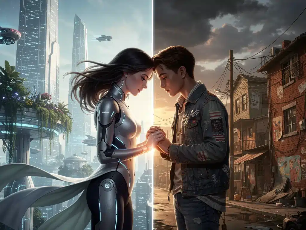 Societal strata love, couple from different backgrounds overcoming social divides.