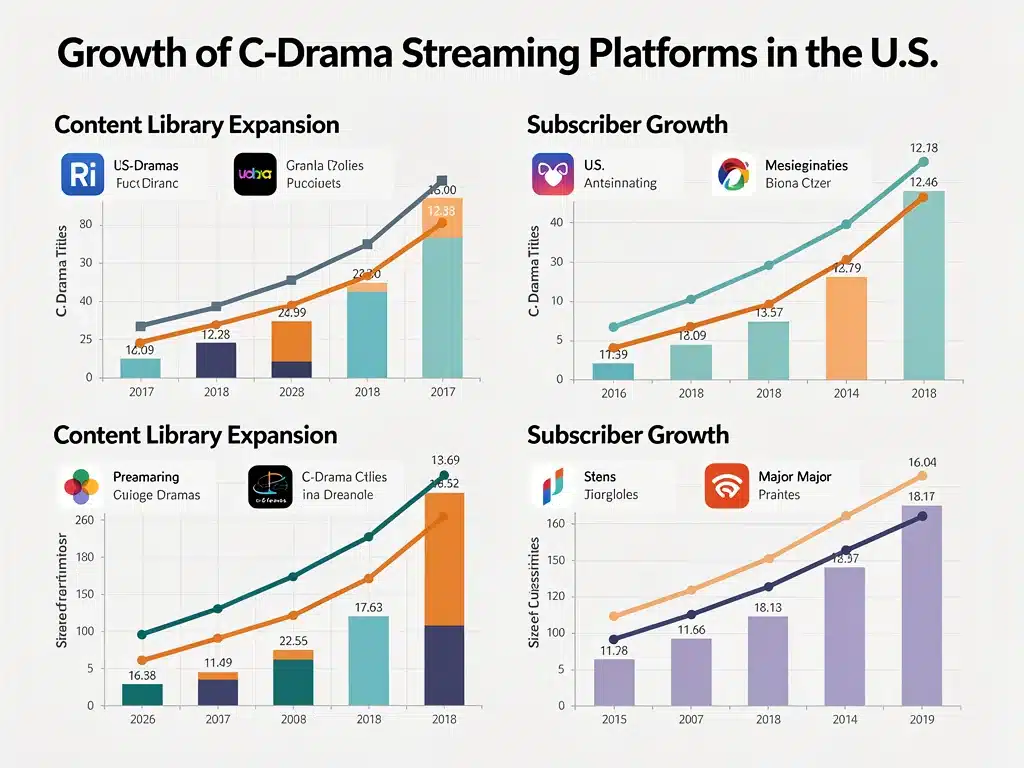 Infographic showing the significant growth of C-drama availability on various streaming platforms in the U.S.