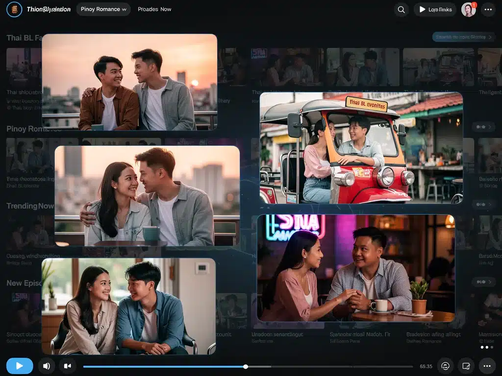 Thai BL and Filipino drama scenes showcasing romantic and emotional storytelling.