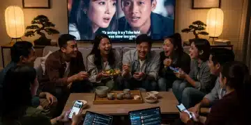 Diverse US dorama fans engaging with Asian dramas on digital platforms, symbolizing fandom growth