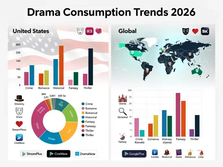 Infographic illustrating 2026 U.S. and global drama consumption differences
