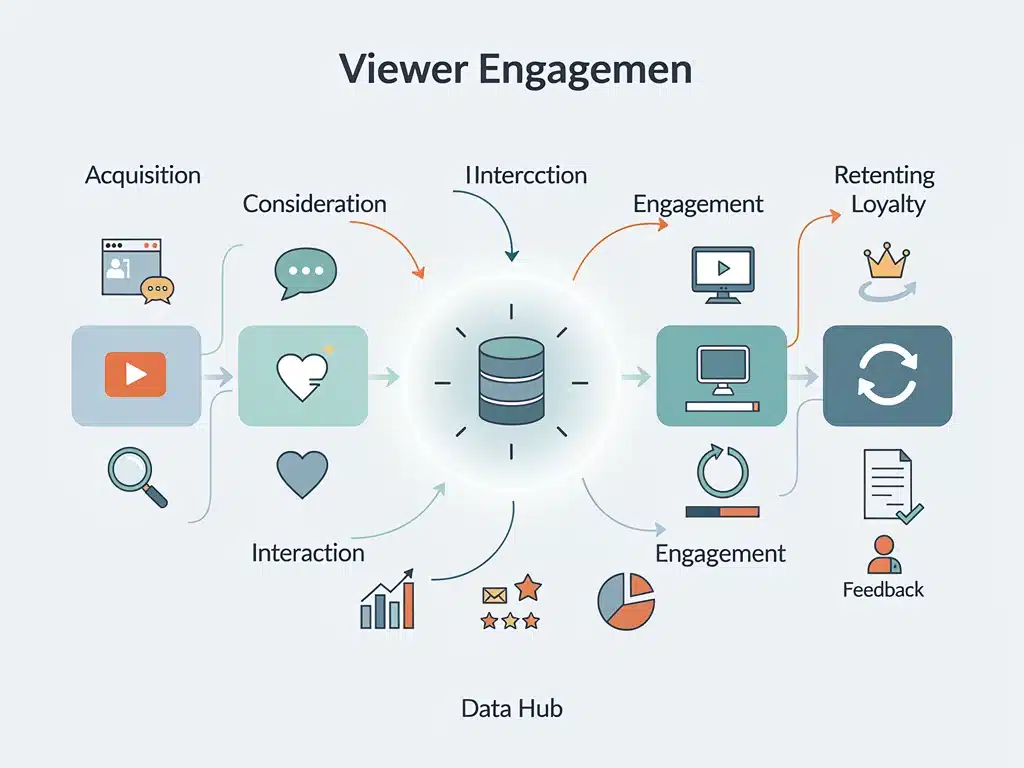 Infographic illustrating viewer engagement lifecycle and data collection points