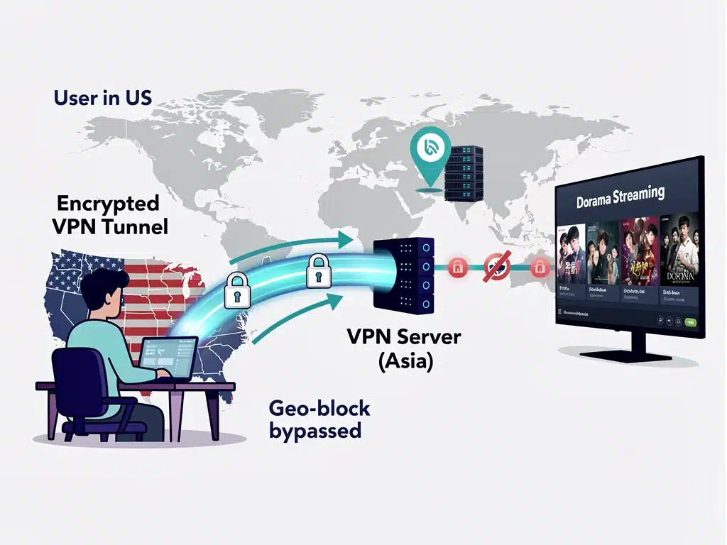 VPN bypassing geo-restrictions for dorama streaming