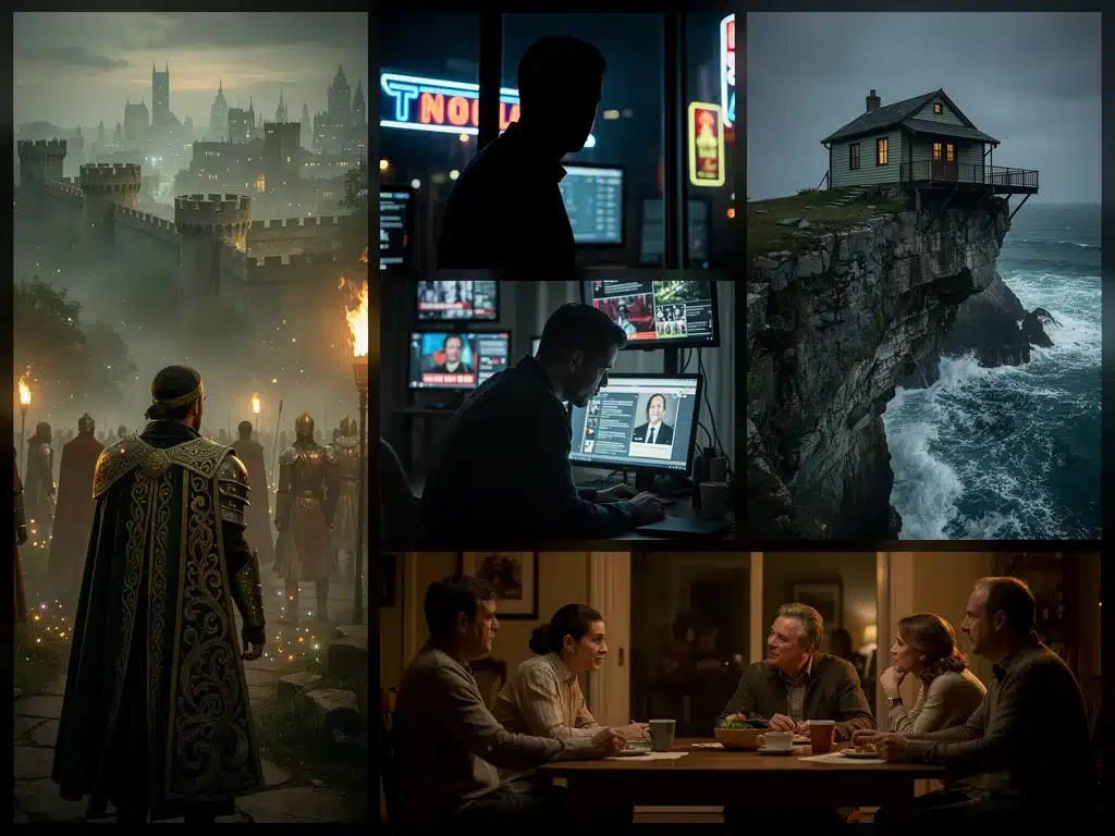 Collage of diverse and emerging drama genre scenes