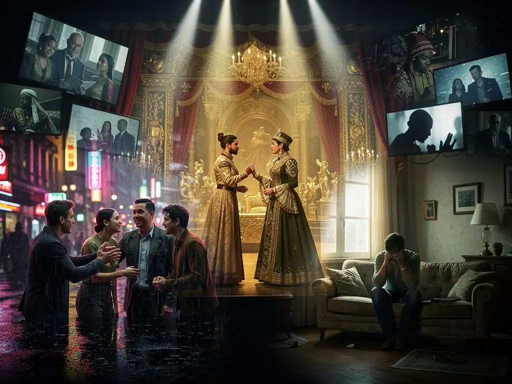 Montage of global drama scenes illustrating diverse storytelling influences