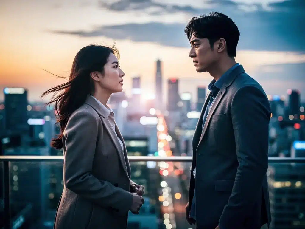 K-drama couple facing a dramatic challenge, reflecting a pivotal plot point.